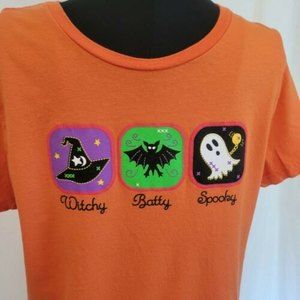halloween t shirt orange witchy batty spooky ghost witch hat bat youth large